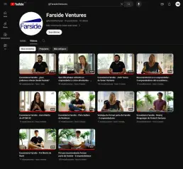 Captura de pantalla del canal de YouTube de Farside Ventures, mostrando la serie de v&iacute;deos testimoniales producidos por LUP Studio.